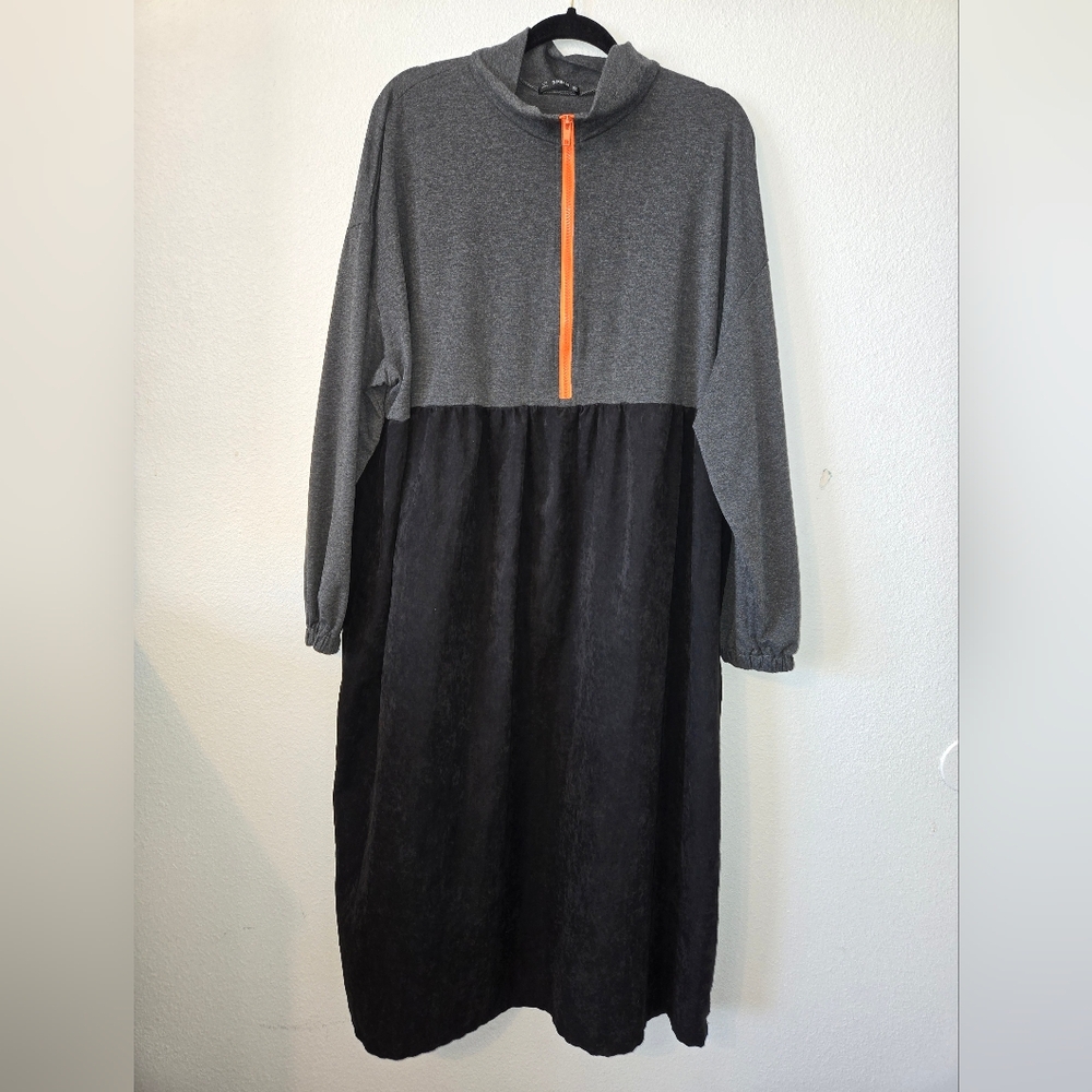 SHEIN Gray and Black Midi Dress with Orange Accent